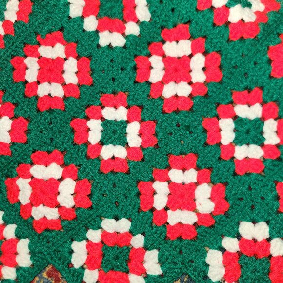 Vintage Crochet Granny Squares Christmas Tree Skirt 35" Handmade - Picture 1 of 4